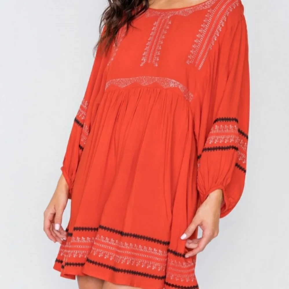 Dusty Red Embroidery Long Sleeve Boho Dress NWT - Picture 5 of 5